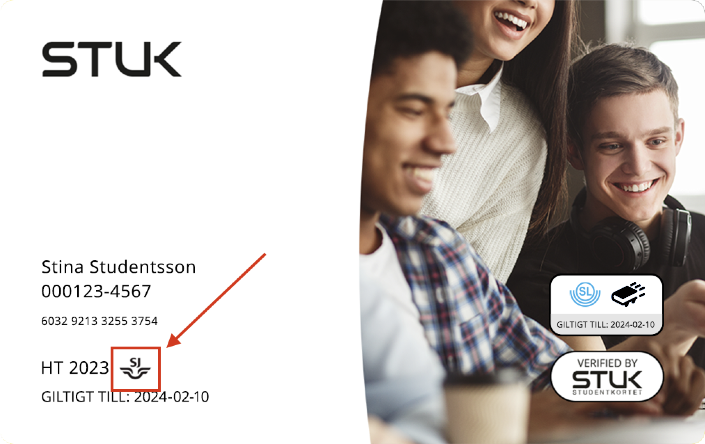 Studentkortet in the app with the SJ logo